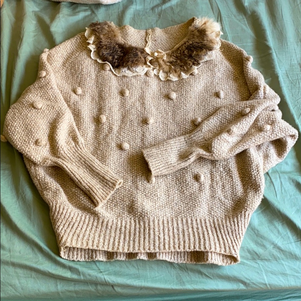 👍Trendy Japanese sweater with fur and bow!